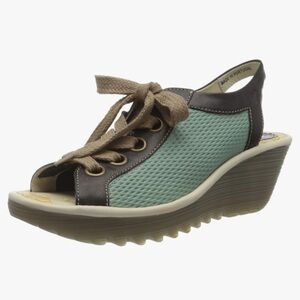 Fly London Yoli Sneaker Wedge Sandals Black Green Size 37 Comfort Stylish Casual